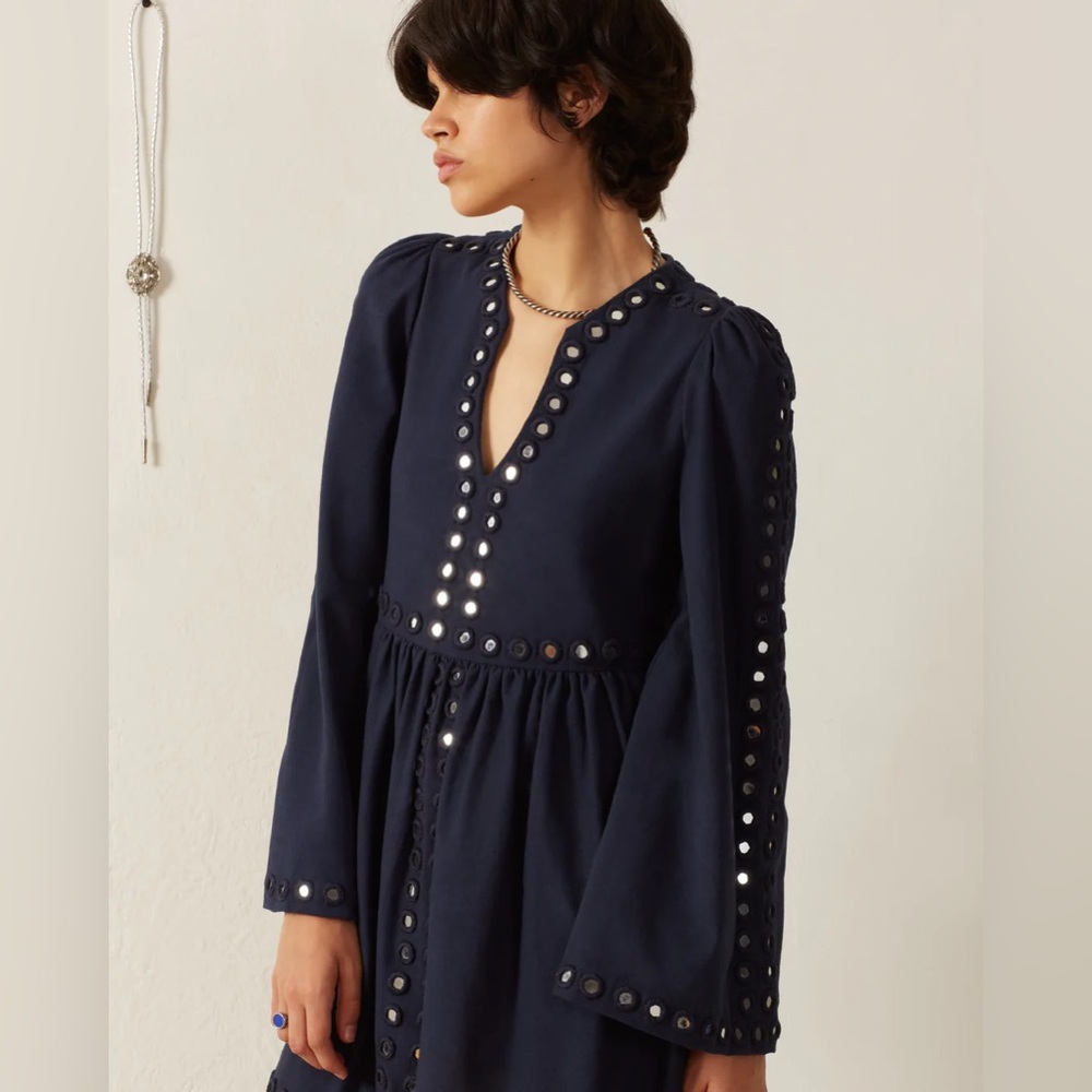 NWT Alix of Bohemia Silvia Midnight Mirror Dress Hand Embroidery Khadi Cotton XS - Picture 3 of 13